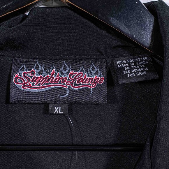 Sapphire Lounge Skull Motorcycle Flame Short Sleeve Button Shirt Loop Collar XL - Picture 5 of 6